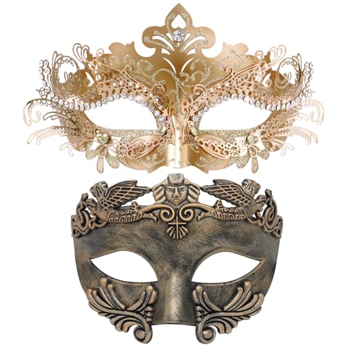 Coddsmz Couple Masquerade Metal Mask Roman Greek Man Mask Venetian Halloween Costume Ball Mask Mardi Gras Mask Cosplay Party Mask - Image 1
