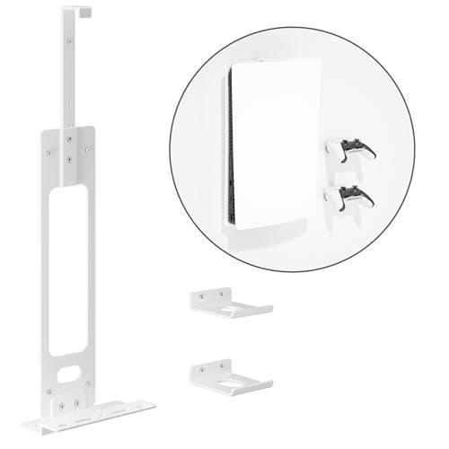 Josmimic Upgraded Adjustable Console Holder Wall Mount for PS5: Black Gaming Stand for PlayStation 5/PS5 Slim/Pro Digital Disc Edition With 2 Controller Kits White - Image 1