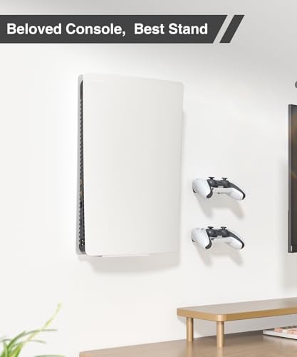 Josmimic Upgraded Adjustable Console Holder Wall Mount for PS5: Black Gaming Stand for PlayStation 5/PS5 Slim/Pro Digital Disc Edition With 2 Controller Kits White - Image 2