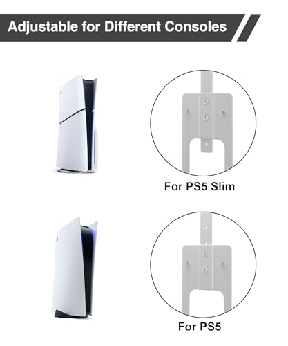 Josmimic Upgraded Adjustable Console Holder Wall Mount for PS5: Black Gaming Stand for PlayStation 5/PS5 Slim/Pro Digital Disc Edition With 2 Controller Kits White - Image 3