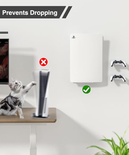 Josmimic Upgraded Adjustable Console Holder Wall Mount for PS5: Black Gaming Stand for PlayStation 5/PS5 Slim/Pro Digital Disc Edition With 2 Controller Kits White - Image 5