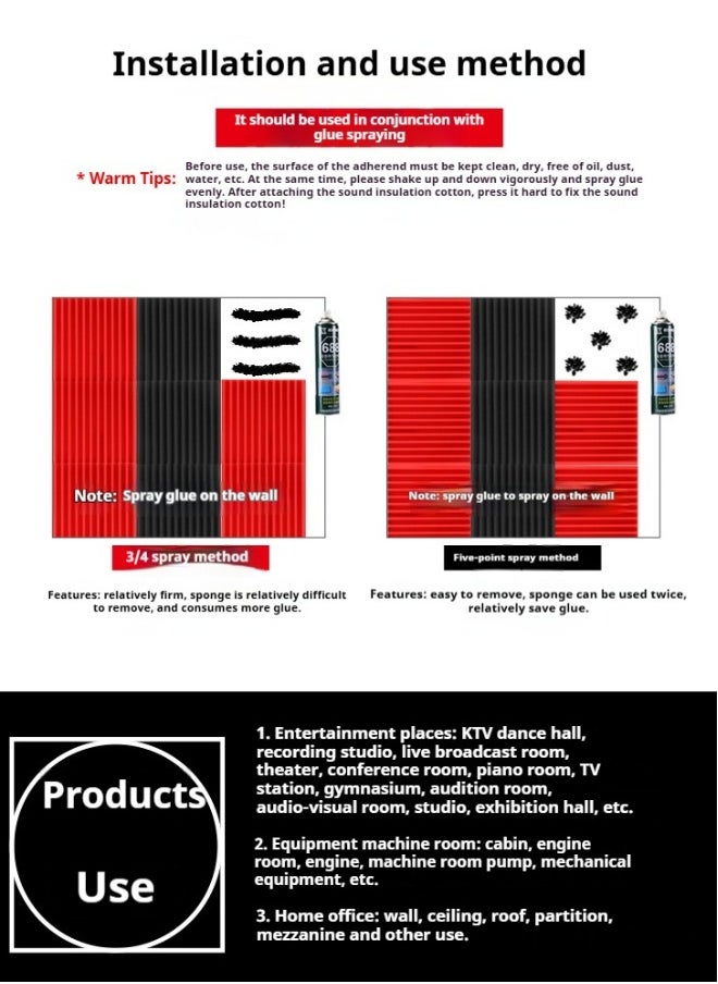 Generic 12-Piece Recording Studio Soundproof Wedge Foam Red/Black  - Image 2