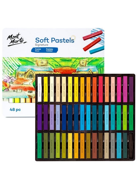 Soft Pastels In Tin Box Signature 48Pc 48 Assorted Colors Vibrant Pastel Sticks Great Blending Comes In Storage Case Ideal For Art Craft Coloring And Sketching