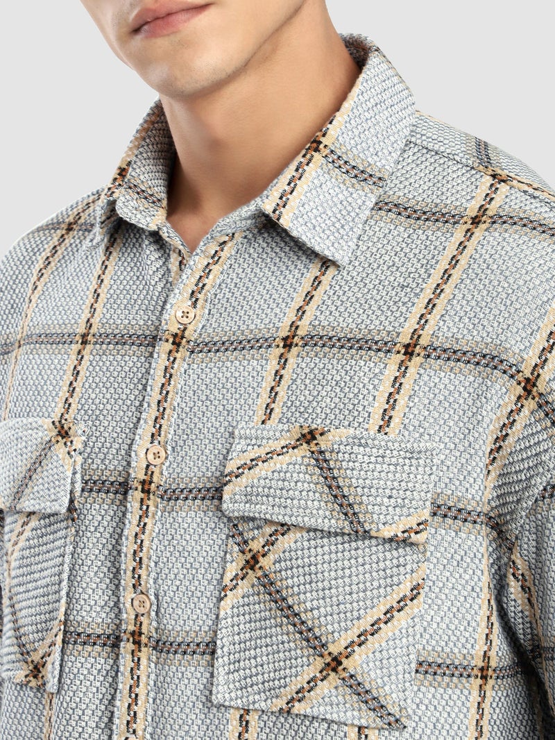 Beyoung Blue Cotton Flannel Overshirt - Image 4