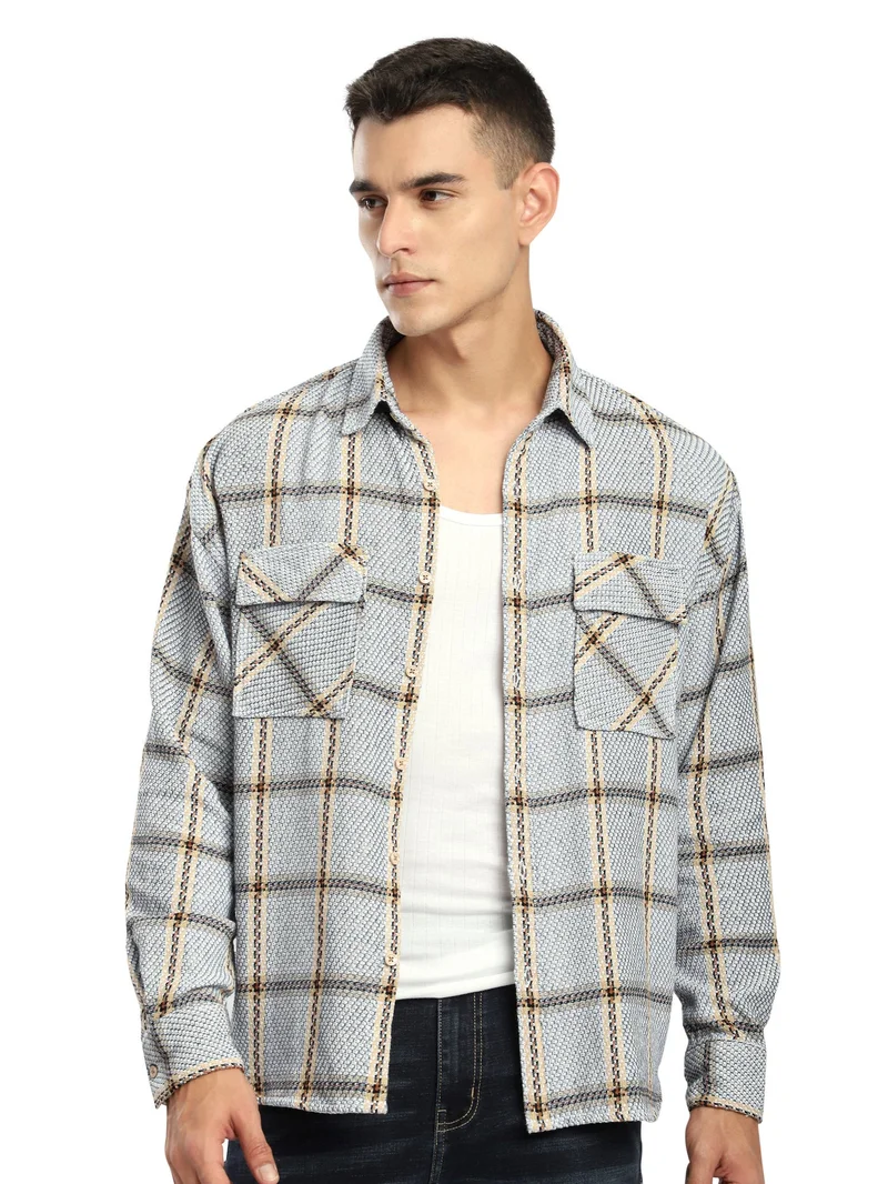 Beyoung Blue Cotton Flannel Overshirt