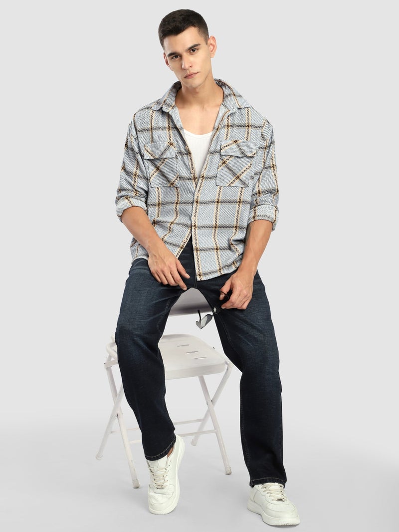 Beyoung Blue Cotton Flannel Overshirt - Image 5
