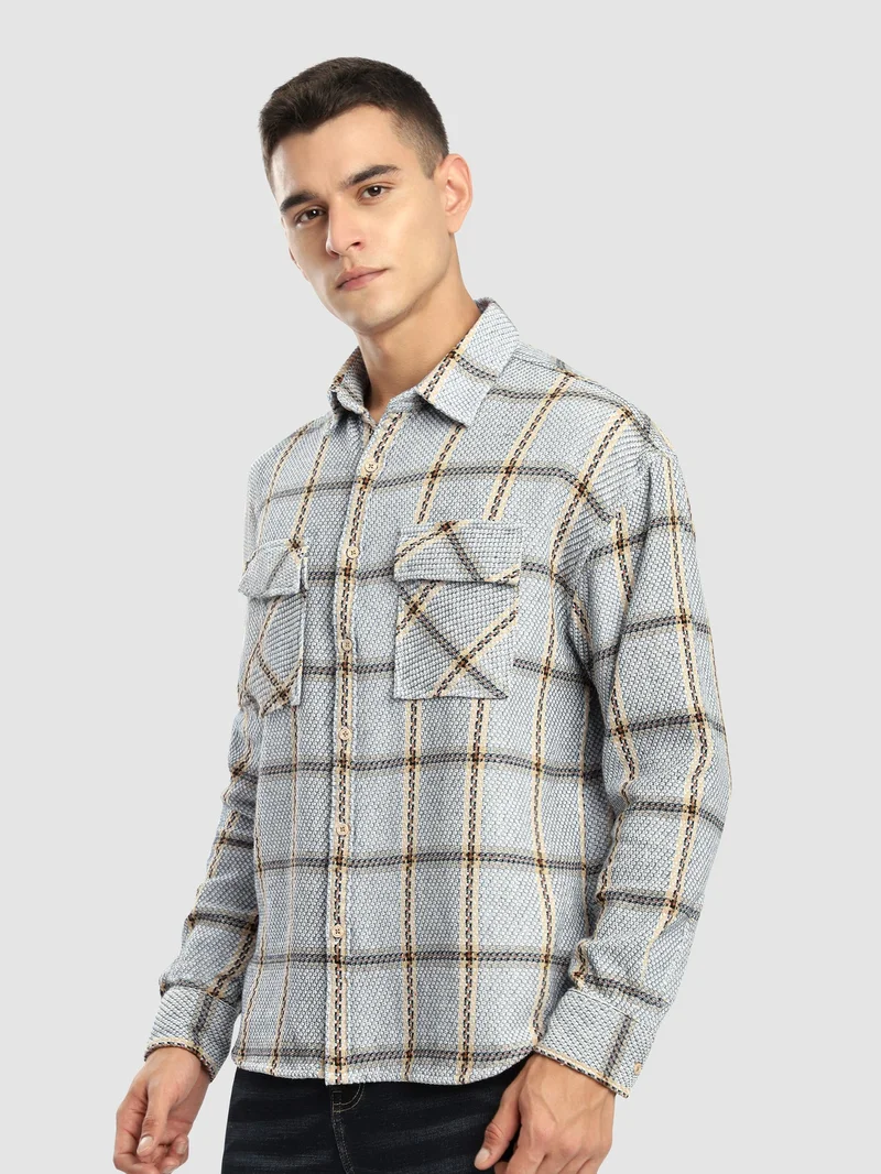 Beyoung Blue Cotton Flannel Overshirt