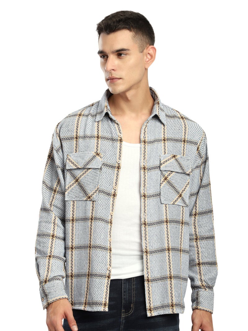 Beyoung Blue Cotton Flannel Overshirt - Image 2