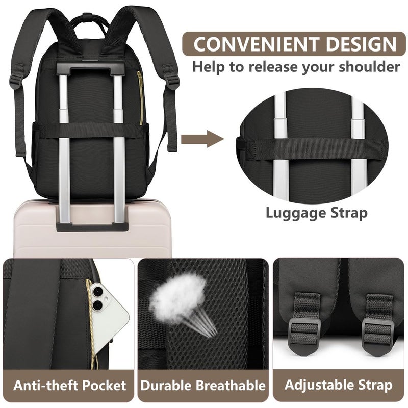bagswan Laptop Backpack for Women Work Bag - 15.6 inch Black Travel Backpack College Backpack with USB Charger Business Office Back Pack for Teacher Casual Waterproof Bookbag for Nurses - Image 5