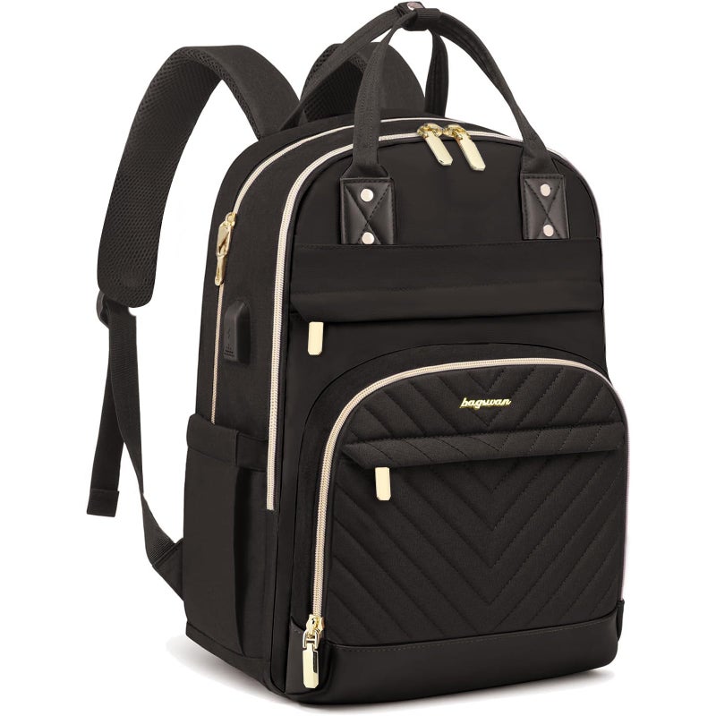 bagswan Laptop Backpack for Women Work Bag - 15.6 inch Black Travel Backpack College Backpack with USB Charger Business Office Back Pack for Teacher Casual Waterproof Bookbag for Nurses - Image 1