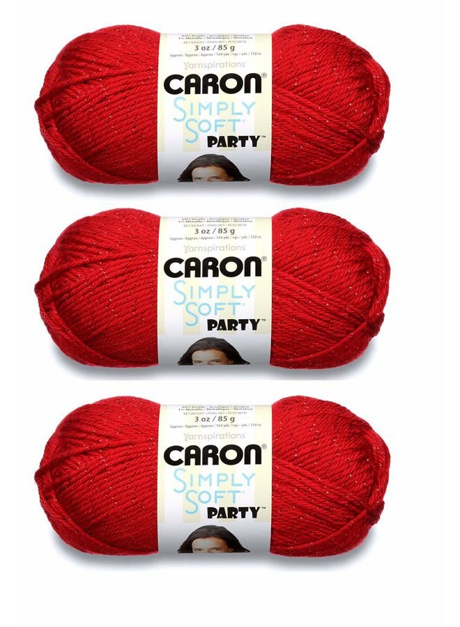 CARON Simply Soft Party Yarn (3-Pack) Rich Red Sparkle H97PAR-15 - Image 1