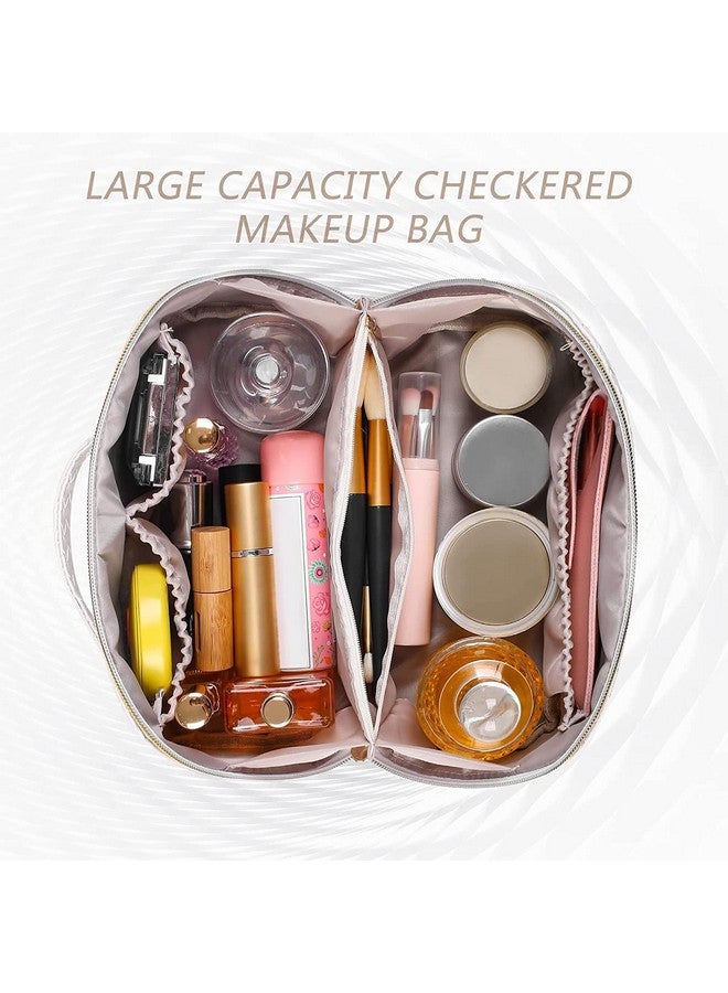 Zoxito Large Capacity Travel Cosmetic Bag - Makeup Bag, PU Leather Waterproof Cosmetic Bag, Women Portable Travel Makeup Bag with Handle and Divider Flat Lay Makeup Organizer Bag - Image 4