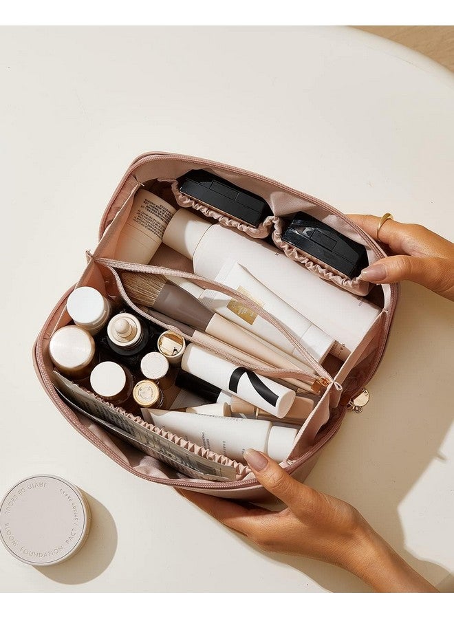 Zoxito Large Capacity Travel Cosmetic Bag - Makeup Bag, PU Leather Waterproof Cosmetic Bag, Women Portable Travel Makeup Bag with Handle and Divider Flat Lay Makeup Organizer Bag - Image 3