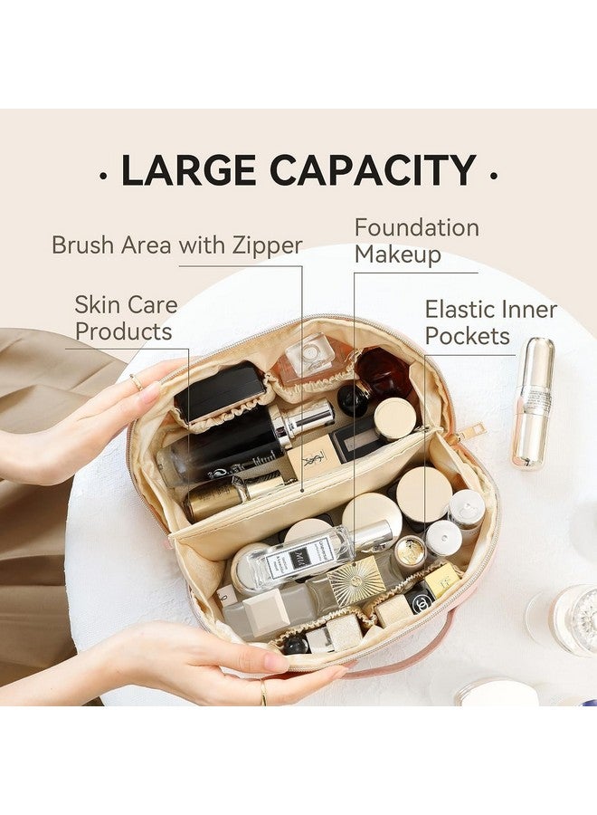 Zoxito Large Capacity Travel Cosmetic Bag - Makeup Bag, PU Leather Waterproof Cosmetic Bag, Women Portable Travel Makeup Bag with Handle and Divider Flat Lay Makeup Organizer Bag - Image 5