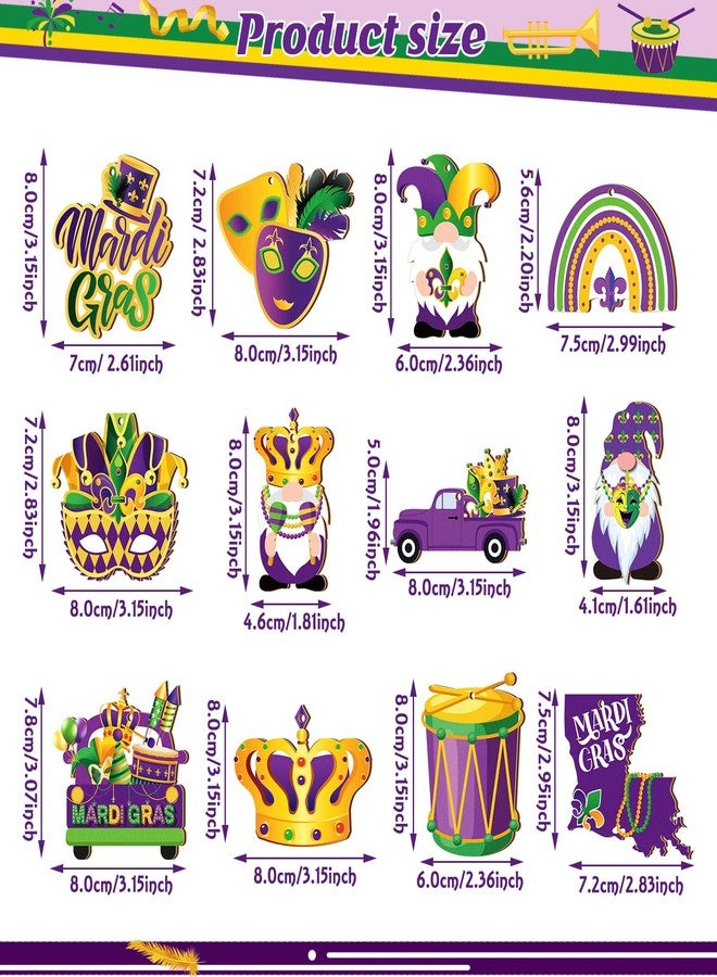 جلينمال مجموعة جلينمال من 36 قطعة من زينة ماردي غرا الخشبية المعلقة، بألوان البنفسجي والأخضر والأصفر، على شكل تاج وأقنعة خشبية، بالإضافة إلى زينة أقزام ريفية معلقة لتزيين ماردي غرا، ومستلزمات حفلات منزلية ريفية. - Image 2