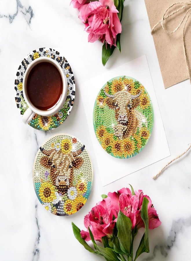 INCOK Highland Cow Diamond Painting Coasters - 8 PCS Diamond Art Coasters Kit with Sunflowers 5D DIY Crystal Art Coaster Set for Gift Beginner Cow Lover Adults Gem Art Crafts Supplies Table Home Decor - Image 3