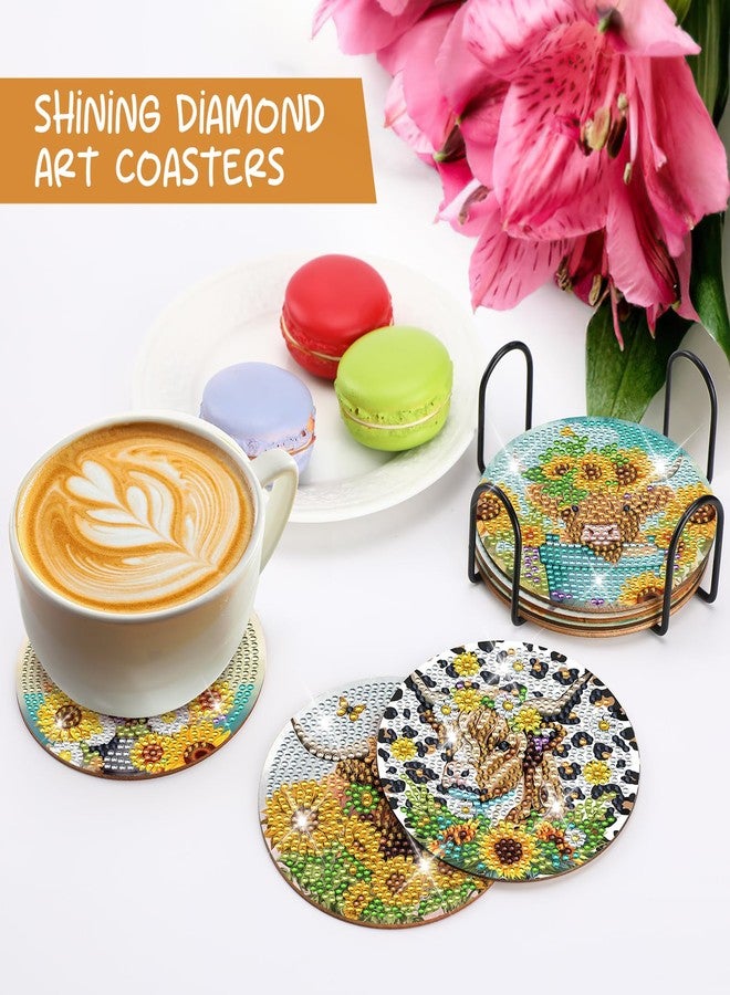 INCOK Highland Cow Diamond Painting Coasters - 8 PCS Diamond Art Coasters Kit with Sunflowers 5D DIY Crystal Art Coaster Set for Gift Beginner Cow Lover Adults Gem Art Crafts Supplies Table Home Decor - Image 5