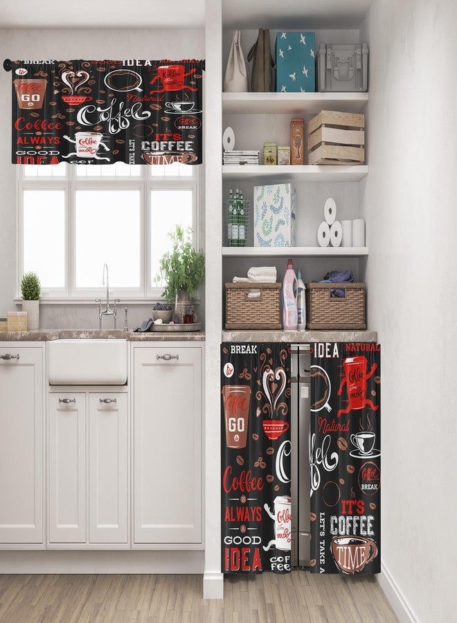 Tayney Coffee Kitchen Curtains Cute Black Red Window Curtains Valance and Tier Set of 3, Vintage Short Tier Curtain for Bathroom, Funny Small Cafe Curtains for Window Decor 52" x 24" - Image 2