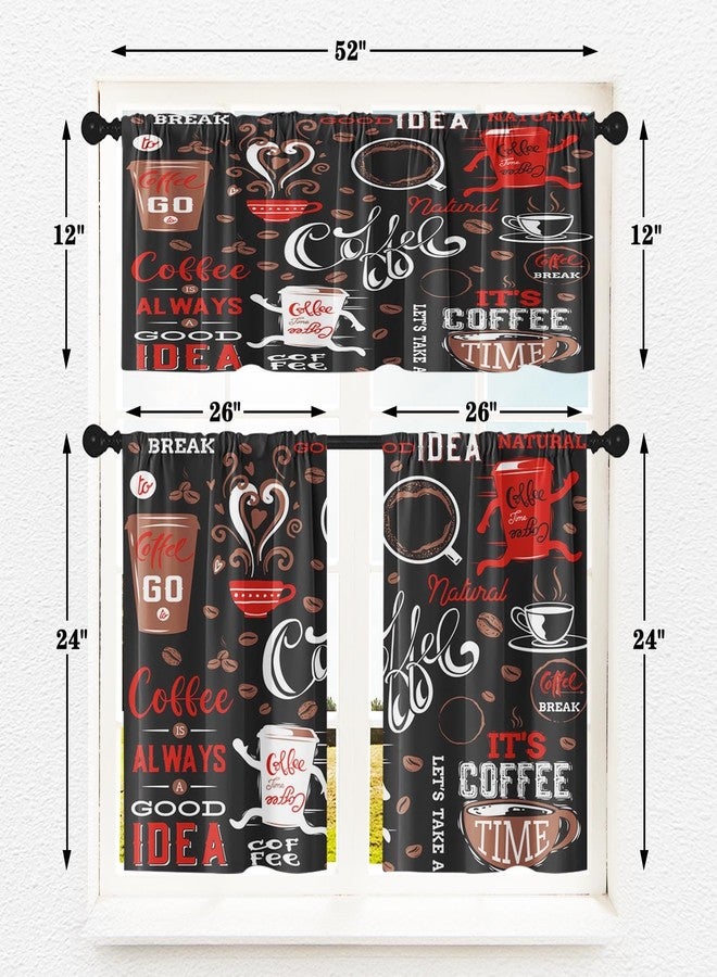 Tayney Coffee Kitchen Curtains Cute Black Red Window Curtains Valance and Tier Set of 3, Vintage Short Tier Curtain for Bathroom, Funny Small Cafe Curtains for Window Decor 52" x 24" - Image 4