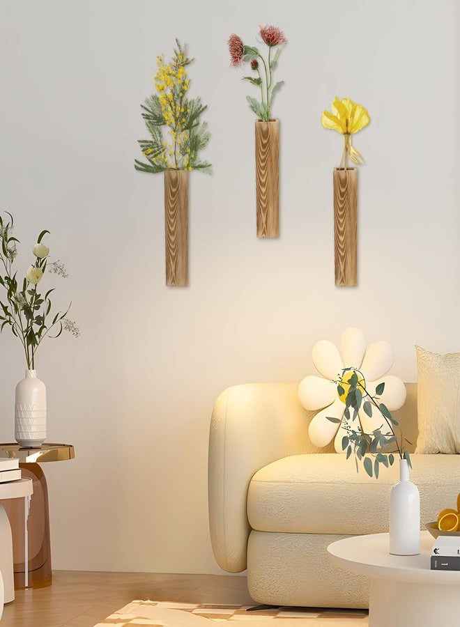 MOAMUN 3PC Wood Wall Planter, Boho Wood Room Hanging Vase, for Dried Flowers, Modern Farmhouse Wall Decor for Eucalyptus Stems Decorations Home Decor for Indoor Plants - Image 3