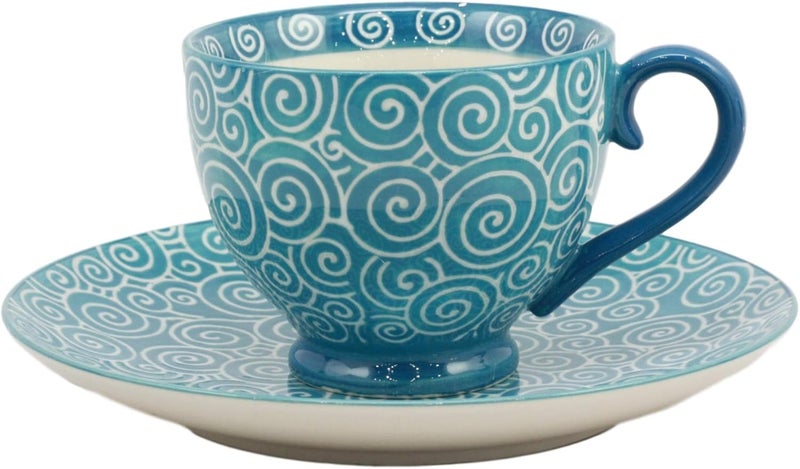 Ebros Gift Ebros Contemporary Cultural Dining Ceramic Aqua Blue Windy Swirls Designer Dinnerware Set Consisting of 1 12oz Mug 1 10oz Rice Bowl And 1 825Dia Appetizer Plate For Soups Coffee Tea Personal Size - Image 2