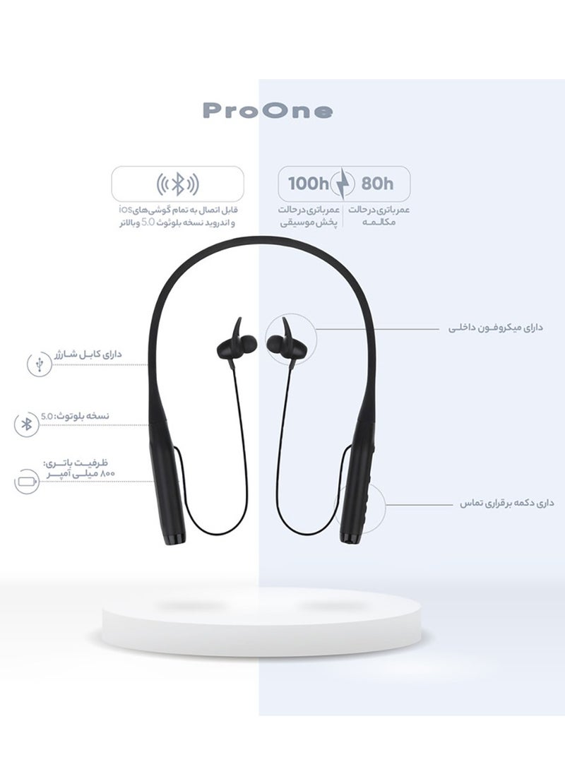 ProOne - ProOne PHB3370 Wireless Bluetooth In-Ear Neckband Earphones - 12M Wireless Range, 100 Hours Music Time, 80 Hours Talking Time, 800mAh Battery, Fast 1.7-Hour Full Charge - Image 1