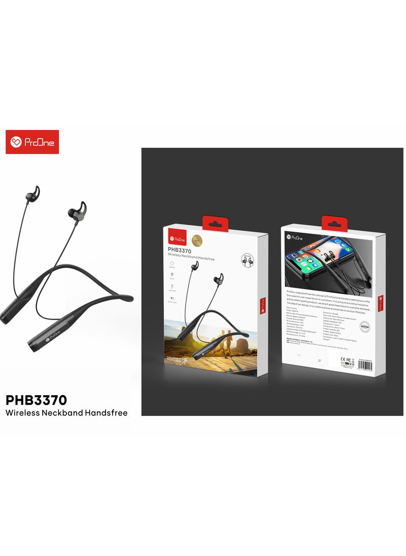 ProOne - ProOne PHB3370 Wireless Bluetooth In-Ear Neckband Earphones - 12M Wireless Range, 100 Hours Music Time, 80 Hours Talking Time, 800mAh Battery, Fast 1.7-Hour Full Charge - Image 1