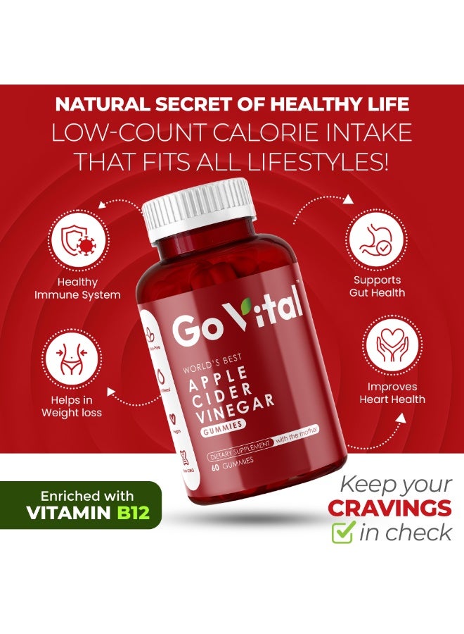 GO VITAL Apple Cider Vinegar Gummies – Original USA Formula | Pack of 3 (180 Vegan Gummies) for Fat Burning & Metabolism Support with Vitamin B12 & Folic Acid - Image 4