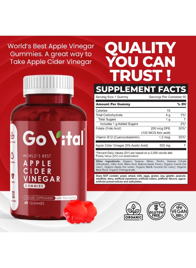 GO VITAL Apple Cider Vinegar Gummies – Original USA Formula | Pack of 3 (180 Vegan Gummies) for Fat Burning & Metabolism Support with Vitamin B12 & Folic Acid - Image 5