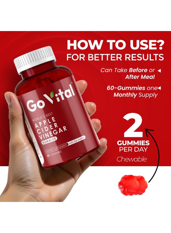 GO VITAL Apple Cider Vinegar Gummies – Original USA Formula | Pack of 3 (180 Vegan Gummies) for Fat Burning & Metabolism Support with Vitamin B12 & Folic Acid - Image 3