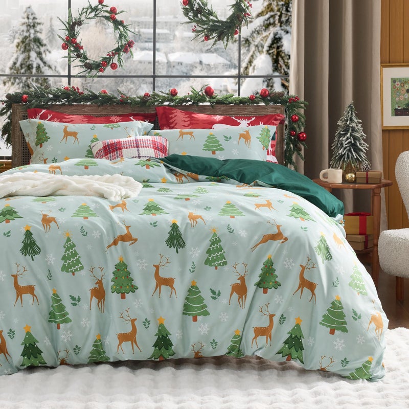 Bedsure Christmas Duvet Cover Queen Size Reversible Bedding Collection with a Festive Wishes Pattern Includes 1 Duvet Cover and 2 Pillow Shams Queen Christmas Wishes