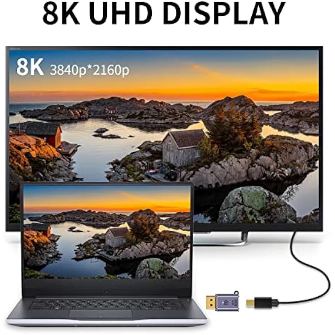 rayihni DISPLAYPORT TO MINI DISPLAYPORT ADAPTER 8K, DISPLAYPORT MALE TO MINI DISPLAYPORT FEMALE ADAPTER, DP 1.4V TO MINI DP ADAPTER, MINI DISPLAYPORT 1.2 ADAPTER FOR PC, SURFACE PRO, MONITOR, 1PCS - Image 2