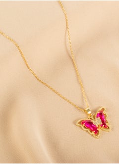 The Black Pearl Accessories Stainless Steel Necklace with a Fuchsia Crystal Stone Butterfly  - Image 2