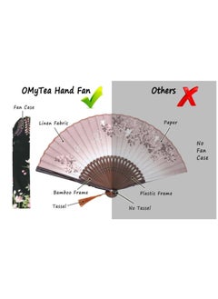SYOSI Azonee Folding Fans Women Hand Held Silk with Bamboo Frame with a Fabric Sleeve for Protection for Gifts Chinese Japanese Style Butterflies and Morning Glory Flowers Pattern 8.27" 21cm Brown  - Image 5