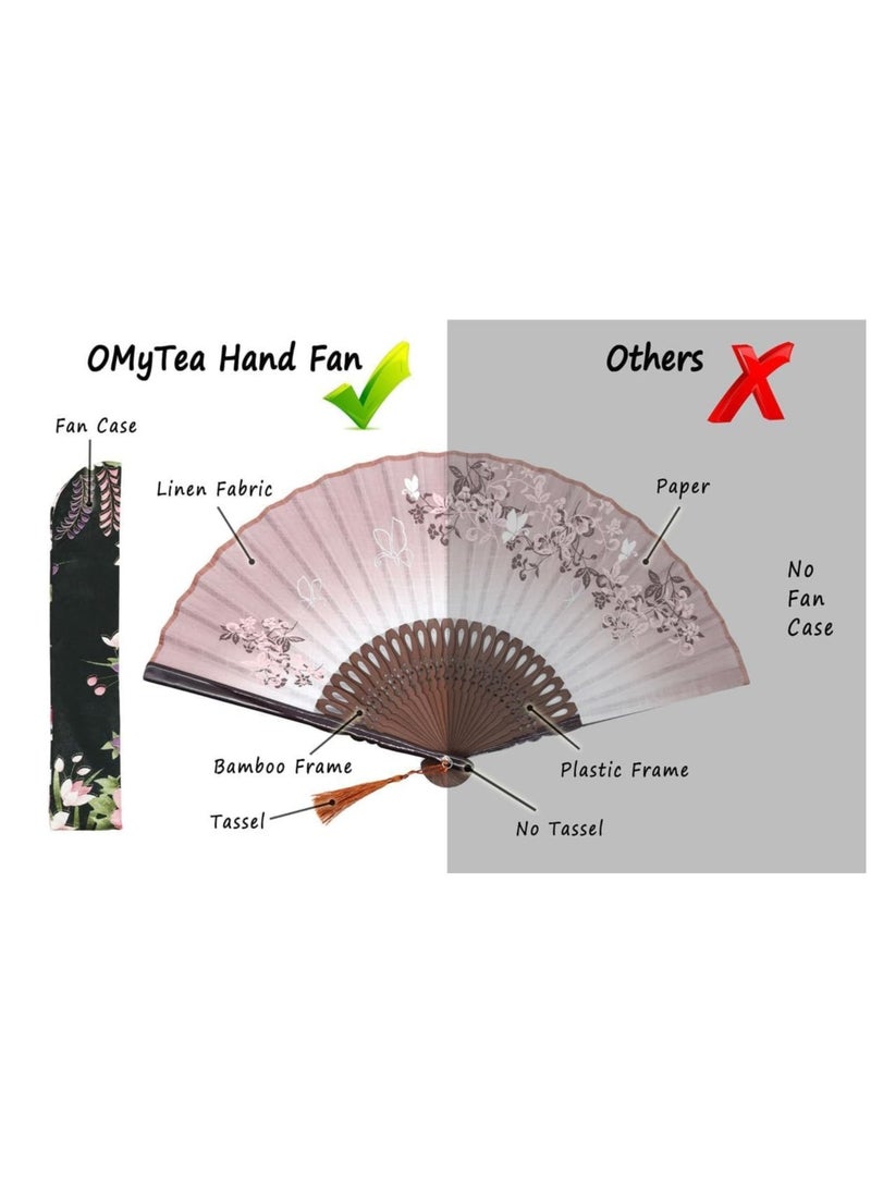SYOSI Azonee Folding Fans Women Hand Held Silk with Bamboo Frame with a Fabric Sleeve for Protection for Gifts Chinese Japanese Style Butterflies and Morning Glory Flowers Pattern 8.27" 21cm Brown - Image 5