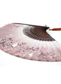 SYOSI Azonee Folding Fans Women Hand Held Silk with Bamboo Frame with a Fabric Sleeve for Protection for Gifts Chinese Japanese Style Butterflies and Morning Glory Flowers Pattern 8.27" 21cm Brown  - Image 4