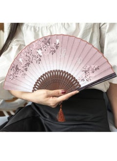 SYOSI Azonee Folding Fans Women Hand Held Silk with Bamboo Frame with a Fabric Sleeve for Protection for Gifts Chinese Japanese Style Butterflies and Morning Glory Flowers Pattern 8.27" 21cm Brown  - Image 2