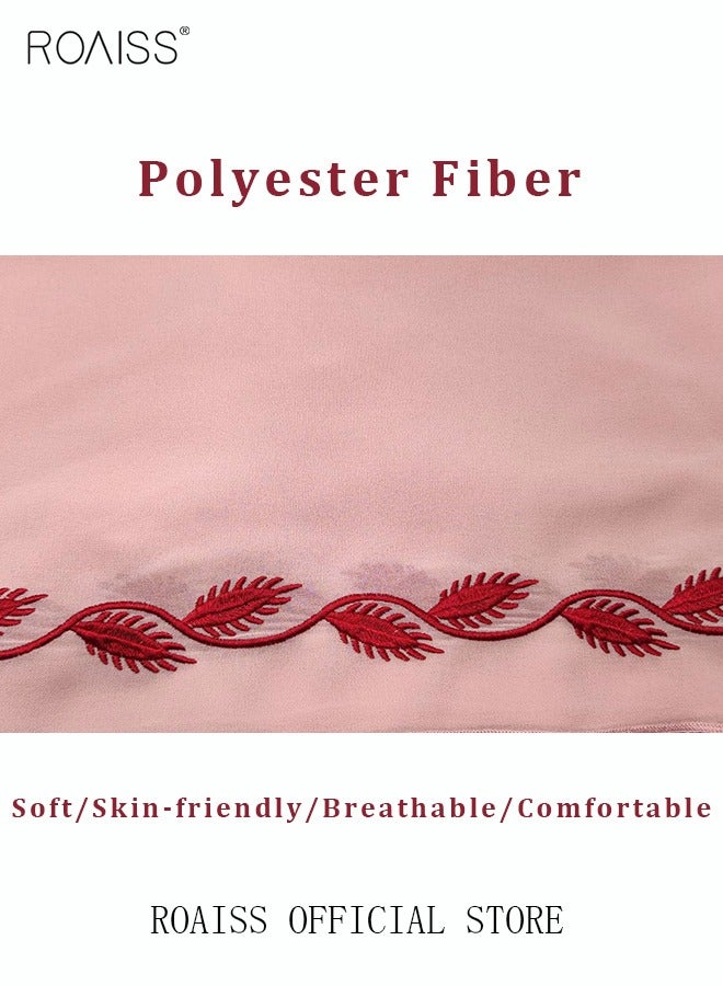 رويس فساتين مسلمات موضة الشارع في الشرق الأوسط فستان مسلم وردي بقصة مستديرة ومصنوع من الشيفون ومطرز بالتطريز يأتي معه الحجاب فستان إسلامي لصلاة العيد ورمضان - Image 4