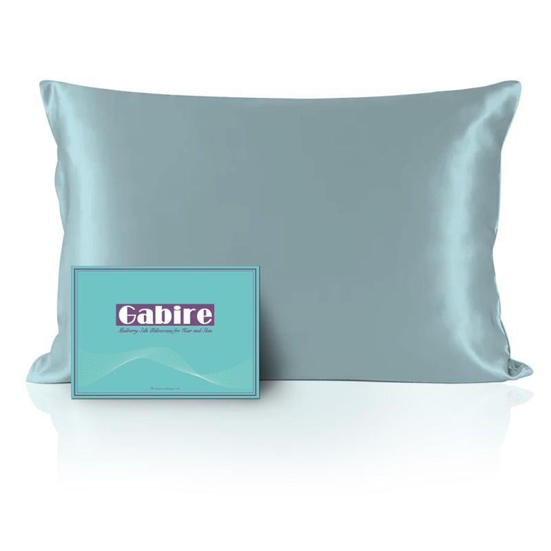 Gabire Mulberry Silk Pillow Case for Hair and Skin Prevent Acne Pillowcases Both Sides Real Silk Pillowcases Organic Silk Pillowcase with Hidden Zipper  Haze Blue  Queen (20""?30"") - Image 1