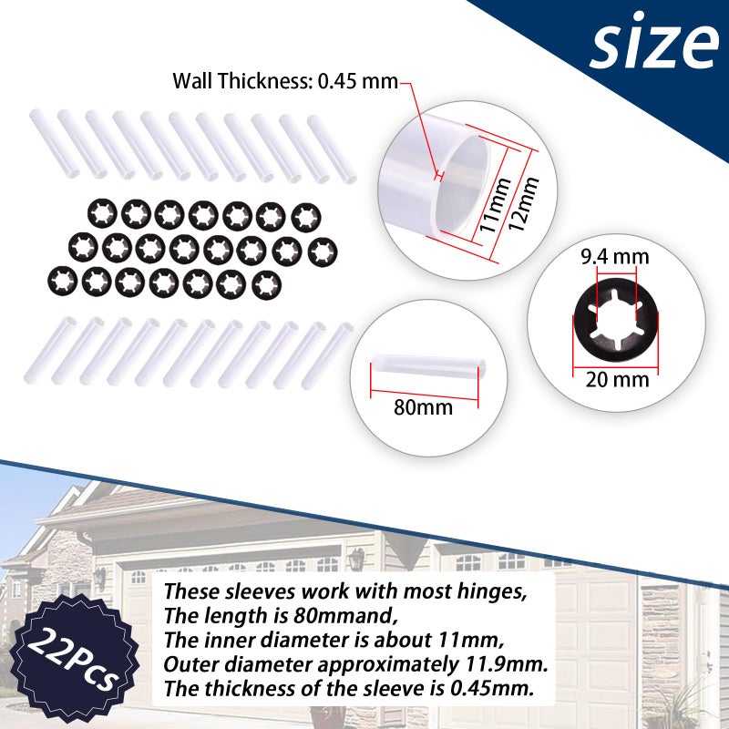XTPTFABS 22Pcs Garage Door Quiet Hinge Sleeves Shaft Gaskets Compatible With New Rollers or Rollers With Clean Stems (ID-11mm; OD-11.90mm; L-80mm) - Image 4