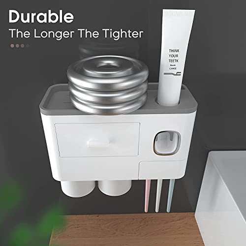 Supreme Mall Plastic (Label) Toothpaste Dispenser With Toothbrush Rack Squeezer Magnetic Toothbrush Cup Drawer Wall Mounted Toothbrush Holder, Grey - Image 3