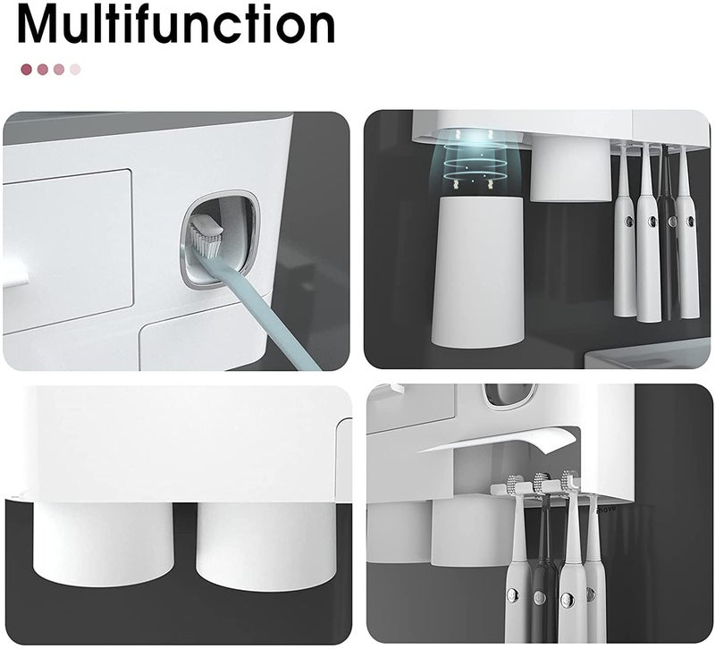 Supreme Mall Plastic (Label) Toothpaste Dispenser With Toothbrush Rack Squeezer Magnetic Toothbrush Cup Drawer Wall Mounted Toothbrush Holder, Grey - Image 5