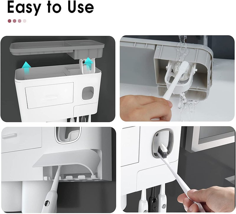 Supreme Mall Plastic (Label) Toothpaste Dispenser With Toothbrush Rack Squeezer Magnetic Toothbrush Cup Drawer Wall Mounted Toothbrush Holder, Grey - Image 4