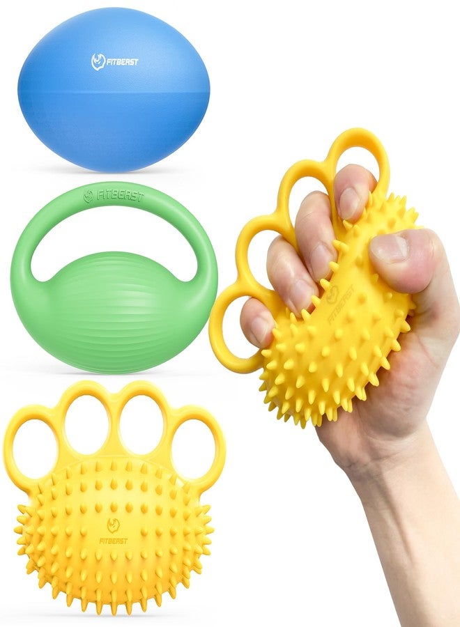 FitBeast Hand Exercise Ball Set–Stress Balls for Adults, Grip Strength Trainer Set for Rehab, Stress Relief, Arthritis, Carpal Tunnel, Hand Strength & Flexibility (3 Piece Set - Yellow Green Blue) - Image 1