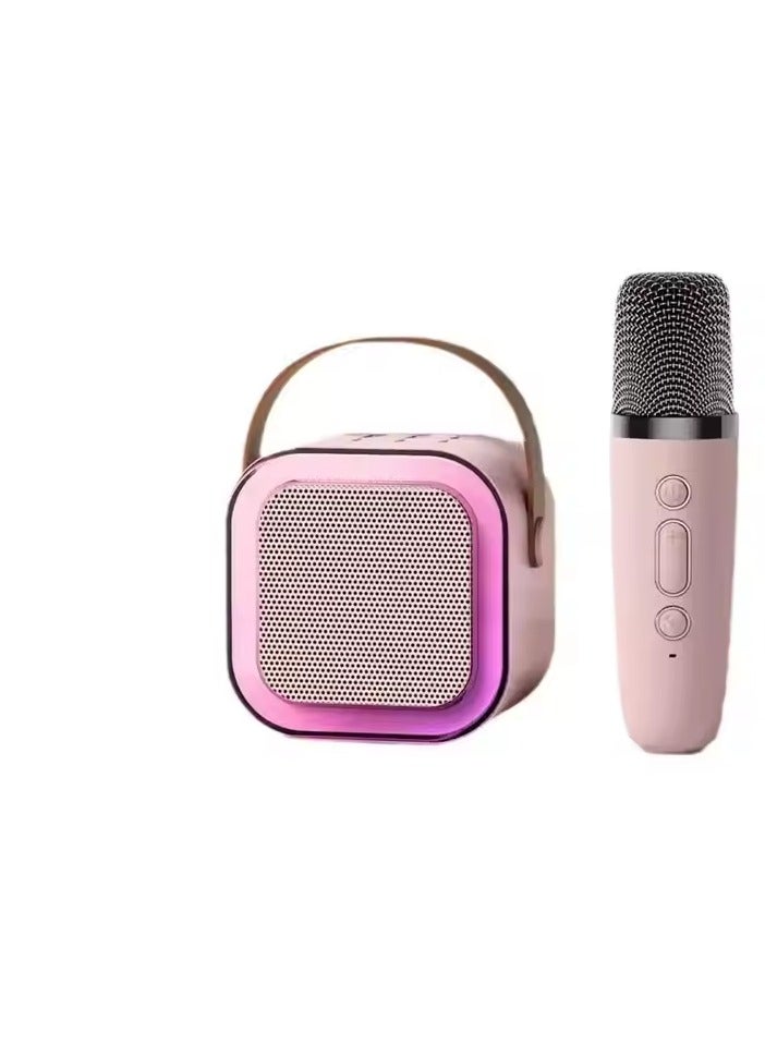 New K12 Speaker with Mic LED Color Lights Family Singing Wireless Portable Bluetooth with Microphone Pink Speaker - Image 1