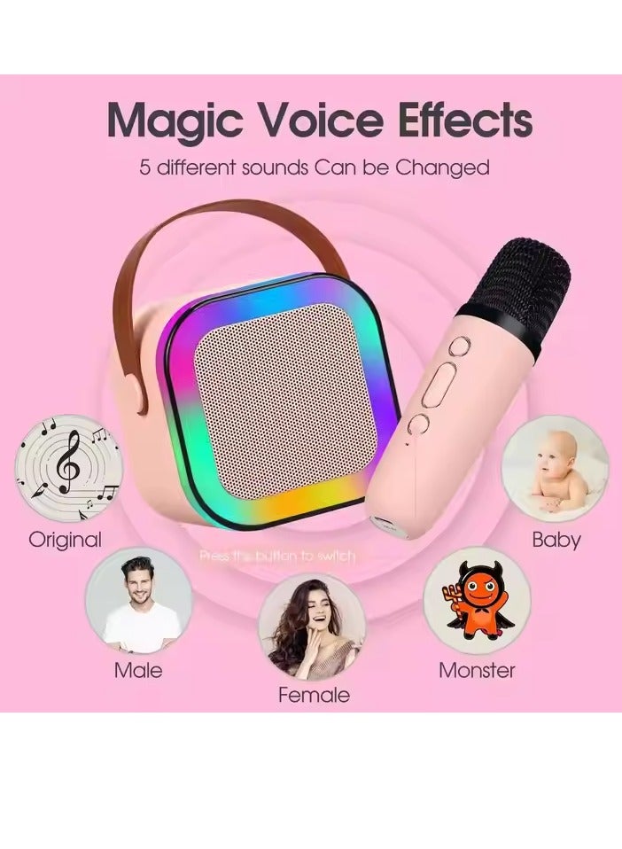 New K12 Speaker with Mic LED Color Lights Family Singing Wireless Portable Bluetooth with Microphone Pink Speaker - Image 3
