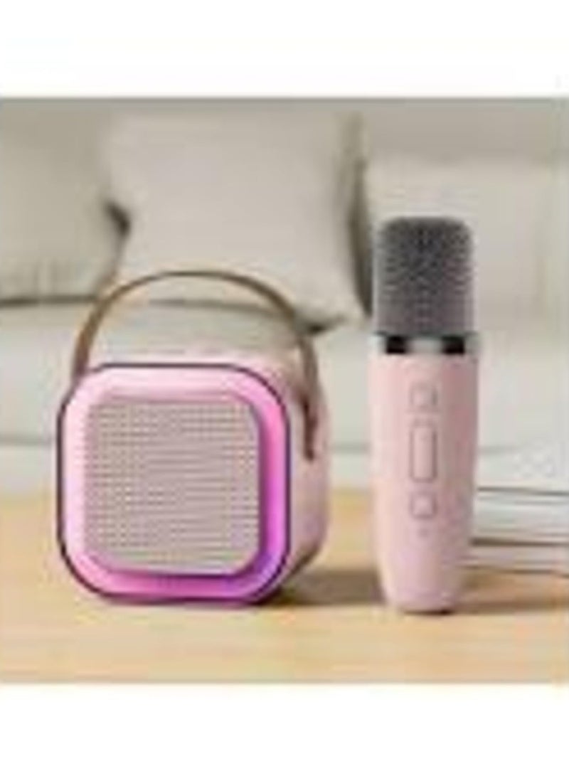 New K12 Speaker with Mic LED Color Lights Family Singing Wireless Portable Bluetooth with Microphone Pink Speaker - Image 2