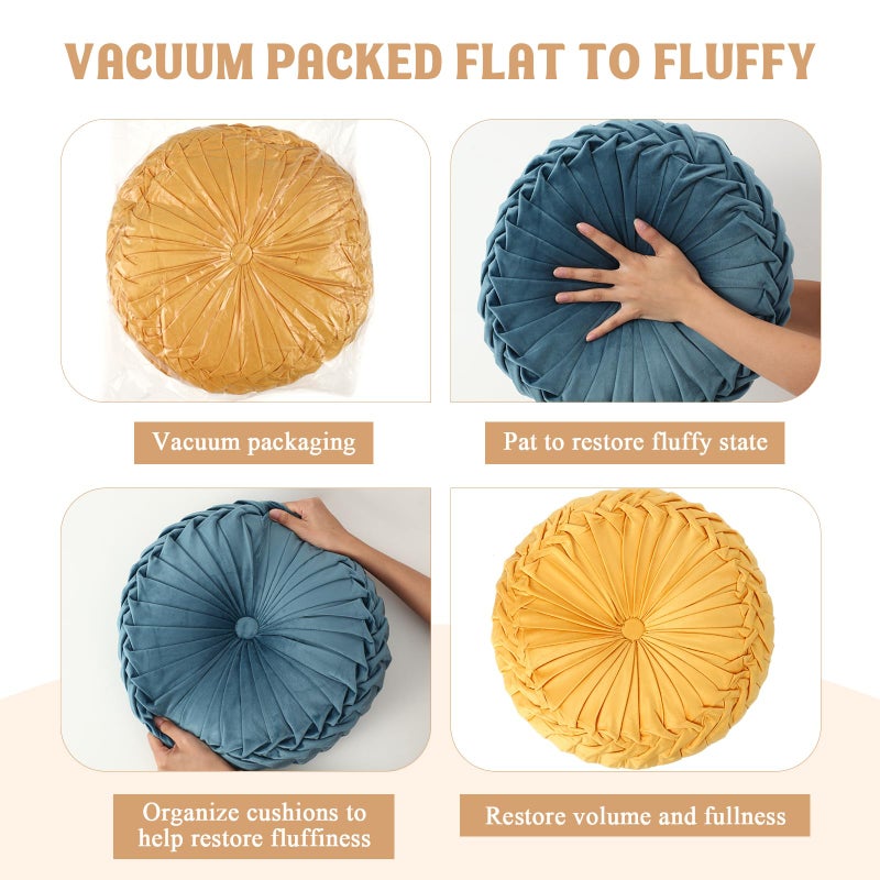 Drydiet Round Throw Pillows Decorative Pleated Throw Pillows 15'' Diameter Accent Pumpkin Boho Chair Cushion for Couch Sofa Home Decoration(Yellow, Brown, Blue,3 Pcs) - Image 5