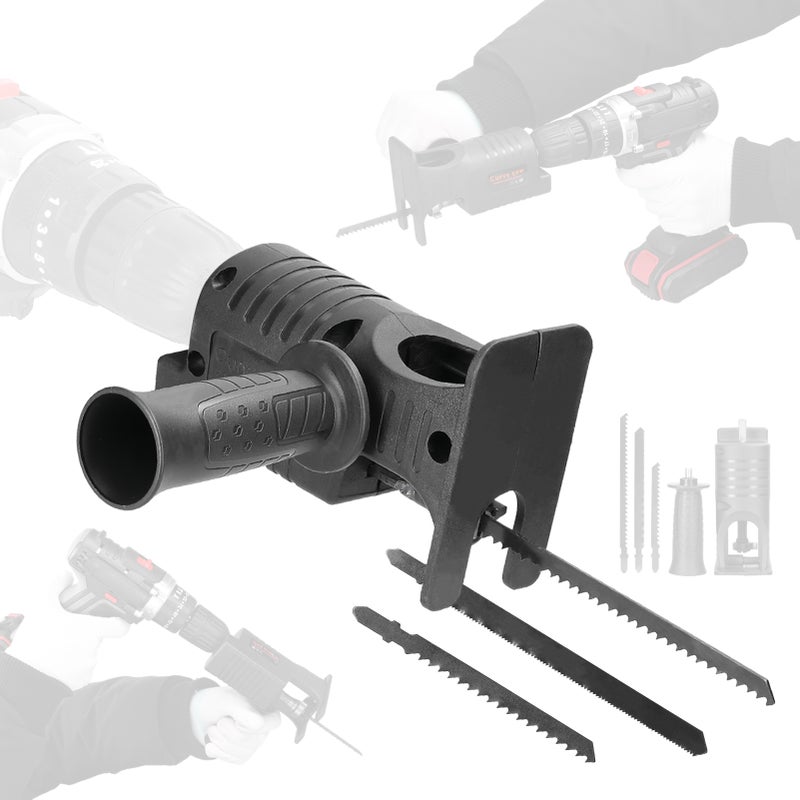Electric Drill Modified To Electric Saws Accessory Modification Tool Kit Electric Reciprocating Saws Drill to Jig Saws Portable Woodworking Cutting Utility Tool for Wood Metal Cutting with 3 Sawblade - Image 1
