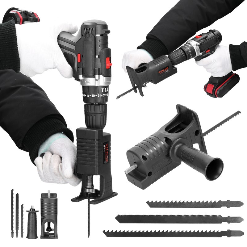 Electric Drill Modified To Electric Saws Accessory Modification Tool Kit Electric Reciprocating Saws Drill to Jig Saws Portable Woodworking Cutting Utility Tool for Wood Metal Cutting with 3 Sawblade - Image 3
